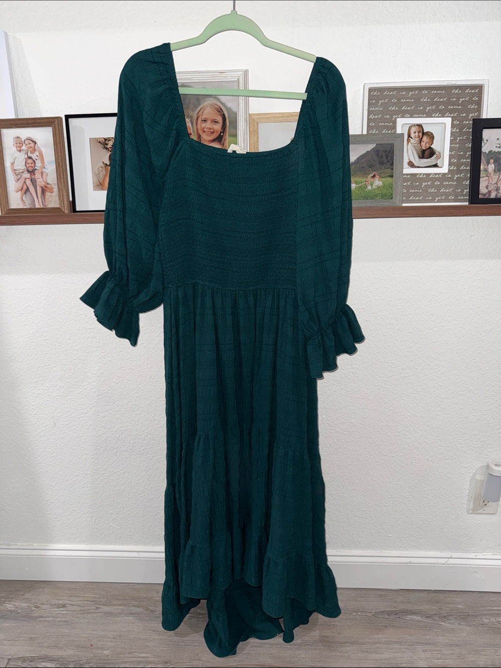 Joyfolie Dark Teal Square Neck Ruffle Maxi Dress